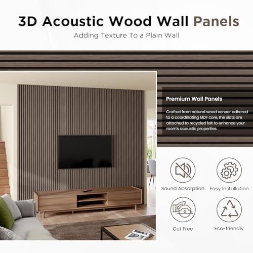 SMARTSTANDARD Wood Slat Acoustic Wall Panels 2 Pack 94"x23.6" Dark Walnut