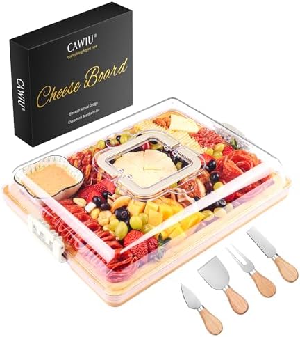 CAWIU Portable Charcuterie Board with Lid, Travel Cheese Board & Snack Tray