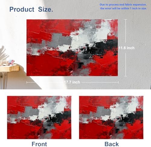 Batmerry Abstract Oil Painting Linen Placemats Set of 6, Art Red Grey Scarlet Modern Artwork Washable Table Mats for Kitchen Table Thickened Heat Insulation Dining Set Indoor Outdoor 12X18 in