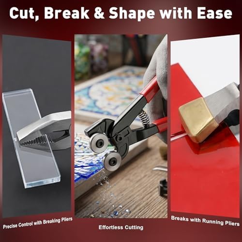 23Pcs Stained Glass Tools Kit, Glass Cutters Tools with Wheeled Glass Nippers,Running & Grozer Pliers, 2-20mm Glass Cutters with Oil, Safety Gloves & Rich Accessories-For Mosaic,Tile,Fusing,DIY Crafts