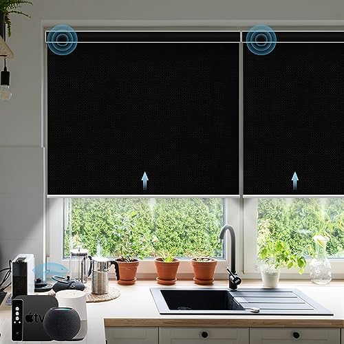 SmartWings Motorized Smart Roller Shades, 100% Blackout Vinyl Black