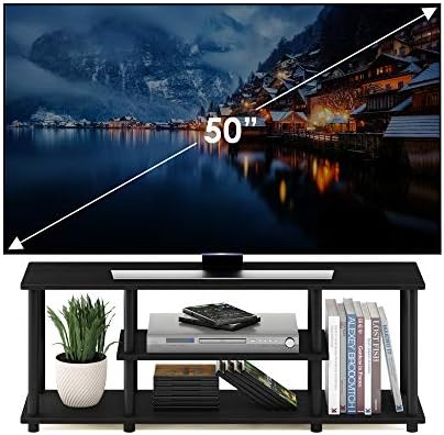 Furinno Turn-N-Tube No Tools 3D 3-Tier Entertainment TV Stand up to 50 inch TV, Round Tubes, Walnut | for TV up to 50 Inch, Open Frame Rectangular Entertainment Center with Storage Shelf, TV Console, for Living Room, Bedroom