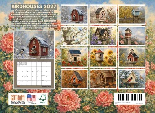 Birdhouses Whimsical Seasonal Birdhouse Songbird Art 2027 Wall Calendar