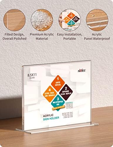 NIUBEE Acrylic Sign Holder 8.5 x 11 Horizontal T-Shape Flyer Stand 6 Pack