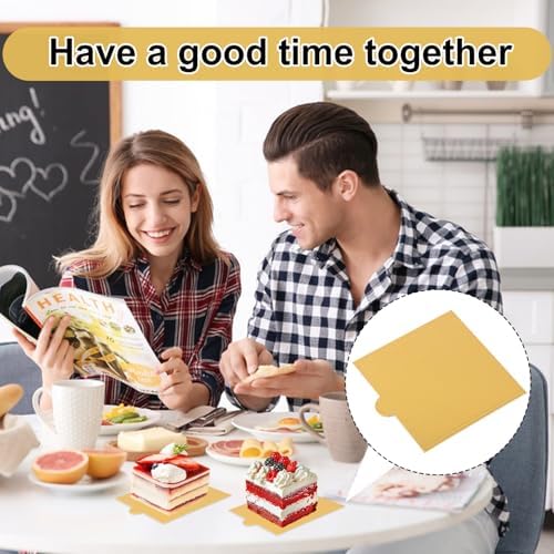 600 PCS 3.5x3.3 inch Mini Square Cake Boards,Premium Golden Mousse Cake Board, Versatile Cupcake Bases & Dessert Displays, Perfect for Parties and Special Occasions(Grease Proof)