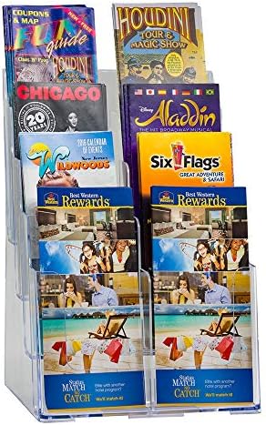 Azar Displays, 252377, Clear Four-Tier Eight-Pocket Trifold Brochure Holder, Document Holder Desk Organizer for Countertop or Wall Mount Menu Holder Display Stand for Flyers, Leaflets and Pamphlets
