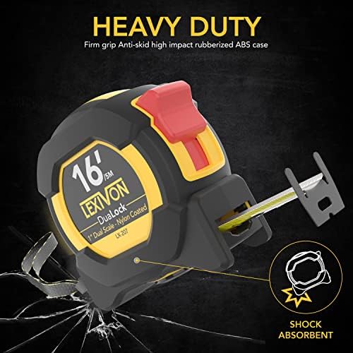 LEXIVON [4-Pack] 16Ft/5m DuaLock Tape Measure | 1-Inch Wide Blade with Nylon Coating, Matte Finish White & Yellow Dual Sided Rule Print | Ft/Inch/Fractions/Metric (LX-207X4)