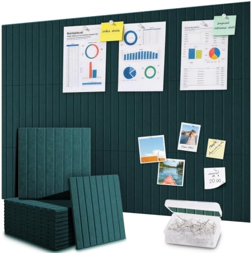 48" x 36" Large Cork Bulletin Board Tiles, Peel and Stick Felt Wall Panels for Vision, Message Center, Picture and Prayer Board for Office, Dorm, Room and Desk Decor(Pine Green)