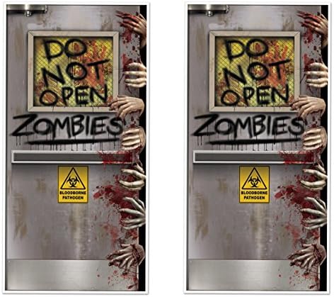 Beistle Zombie Lab Door Covers, 5’ x 30”, 2 Pieces – Plastic for Indoor & Outdoor Use – Easily Display – Halloween Decorations, Horror Front Door Cover, Scary Haunted Decor