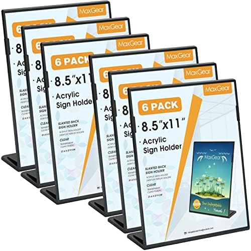 MaxGear Fall Resistant Acrylic Sign Holder 8.5 x 11 Inches 6 Pack