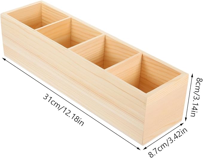 EXCEART Pine Wood Pen Holder 3 Compartment Desktop Organizer Storage | 12.18 inch wooden organizer for pens, makeup brushes, office supplies, and small items with stylish desk home organization