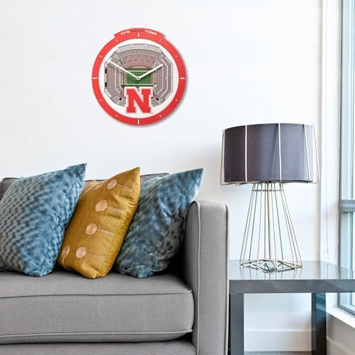 YouTheFan NCAA Nebraska Cornhuskers StadiumView 3D Wall Clock