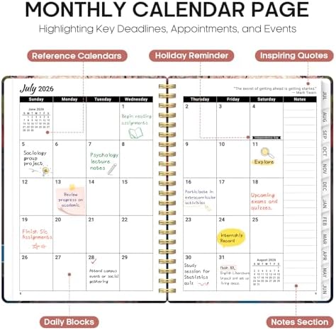 Planner 2026-2027, Monthly & Weekly Jul 2026-Jun 2027 Calendar Planner