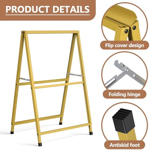 Golden A Frame Sign, Heavy Duty Slide-in A Frame Sign Holder, Double-Side 24x 36 Inch Sandwich Board for Office, Wedding, Business, Party Poster, Frame only