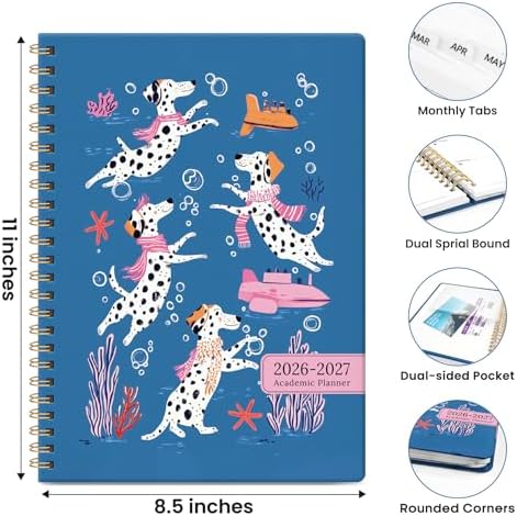 Large Planner 2026-2027, A4 (8.5" x 11") Hardcover Weekly & Monthly Planner July 2026 - June 2027 with Monthly Tabs, Academic Planner for School, Work and Office, Submerged Dalmatians