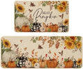 Baccessor Fall Kitchen Rugs Set of 2, Pumpkin Sunflower Kitchen Mats for Floor Washable Low-Profile Farmhouse Autumn Holiday Home Indoor Outdoor Decor 17x29 and 17x47 Inch