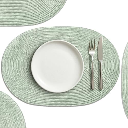 AHHFSMEI Placemats Set of 8 for Dining Table Washable Woven Non-Slip 18x12 inches Placemat Heat-Resistant Durable Table Mats for Dining Table Easy to Clean (Sage Green, 8)