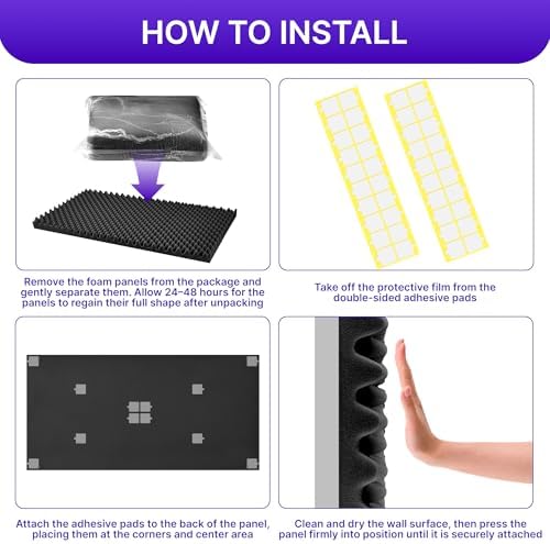 1 Pack Sound Proof Foam Panels for Walls, 48" x 24" x 2" Self-Adhesive Acoustic Panels, High Density Egg Crate Sound Dampening Panels for Recording Studio, Home Office