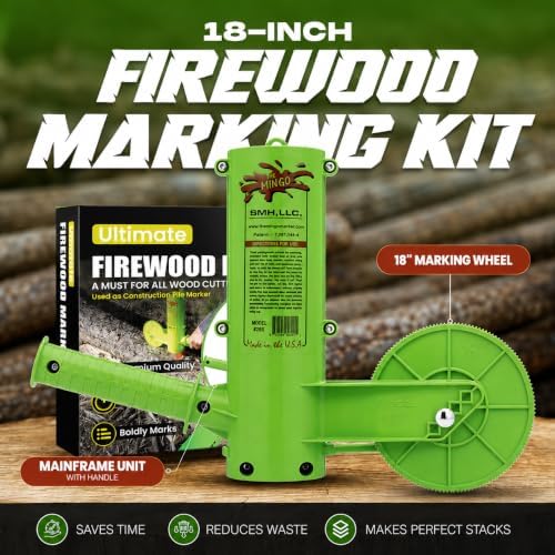 THE MINGO Ultimate Firewood Measuring Tool - Chainsaw Firewood Marker- Log Paint Marker -Loggin Marking Tool, Firewood Measuring Accessory- Logging Tools (Mingo Marker With 18" Wheel)