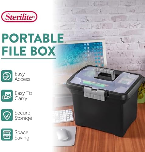 Sterilite Portable File Box with Latching Lids for Home and Office, 12-Pack | Heavy-Duty and Stackable Plastic Containers with Latches for Closet, Cabinet, Bedroom, Bathroom and Dorm Room Organization