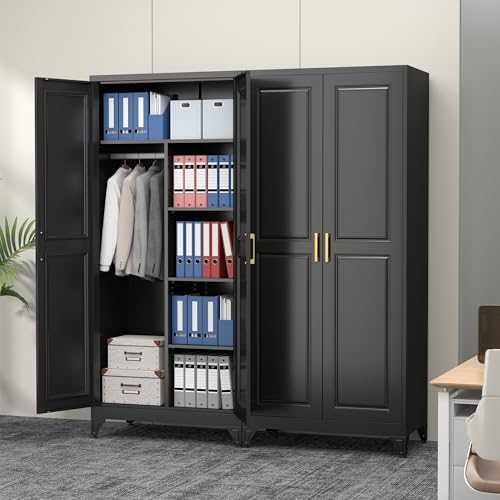 Polup Metal Armoire Wardrobe Closet, 71" Tall Wardrobe Cabinet with 2 Doors