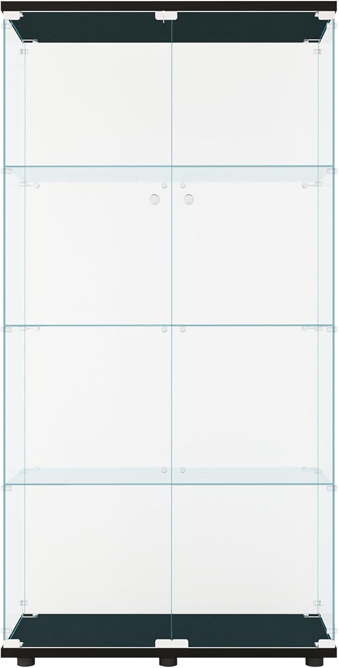 FLYMUHJIA Glass Display Cabinet Kitchen Pantry Storage Cabinet Corner Bar Cabinet with Four Level Double-Door, 64”hx32''lx 14''w Black… NDJG-B