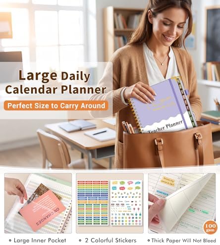 Teacher Planner 2026-2027, July 2026 - June 2027, Academic Weekly & Monthly Calendar Planner with Tabs, 8.5" x 11" A4 Teacher Lesson Plan Book with 7 Periods, Daily Agenda School Organizer for Teacher Student Homeschool Purple