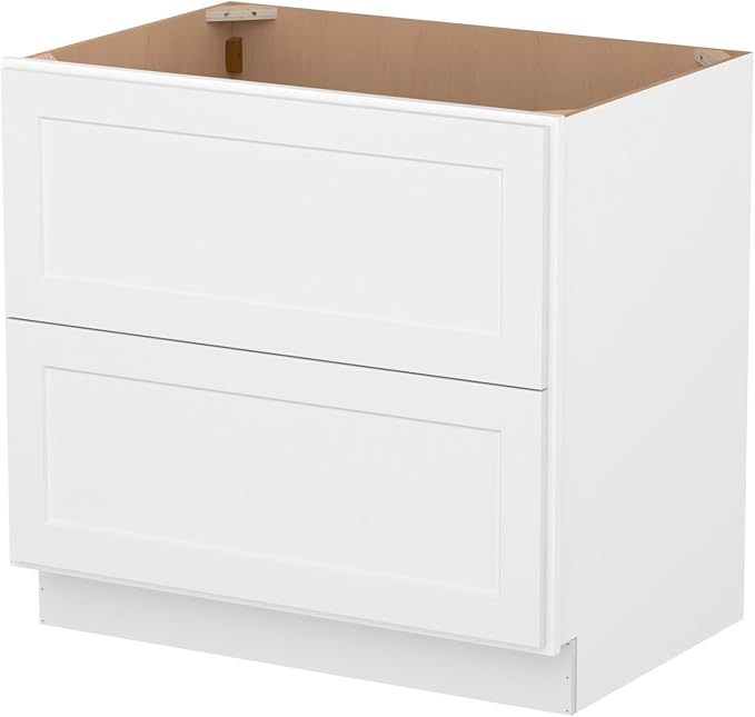 Furinno Shaker Drawer Base Kitchen Cabinet with 2-Drawers, White | 24 D x 36 W x 34.5 H, Ready to Assemble, Plywood, for Pantry, Dining Room