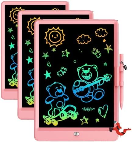 Bravokids 10 Inch LCD Writing Tablet for 3-8 Year Olds - Electronic Drawing Pad and Doodle Board as Educational Birthday Gifts for Girls and Boys (Pink) (Pack of 3)