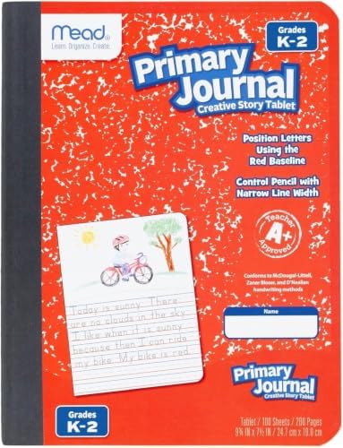 Mead Primary Journal Creative Story Tablet Composition Notebook, 7.5" x 9.75", Grades K-2, 100 Sheets, Red (489903-ECM), (Pack of 12)