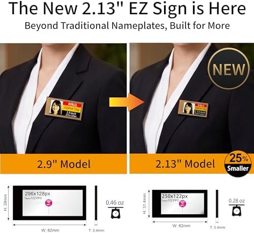 [Santek] EZ Sign NFC E-Paper Display – No Battery, Ultra-Thin 0.13”, Rewritable 4-Color Digital Display, App-Controlled (iOS/Android/PC), IP65 (Black, 2.13" 6pcs, No Stand and Clip Included)
