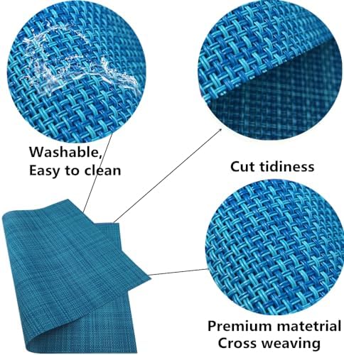 WAZAIGUR Placemats Crisscross Woven Vinyl Place Mats Set of 8 Blue