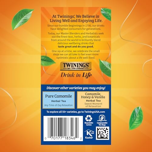 Twinings Nightly Calm Herbal Caffeine-Free Tea Bags, 20 CT Box (6 Pack)