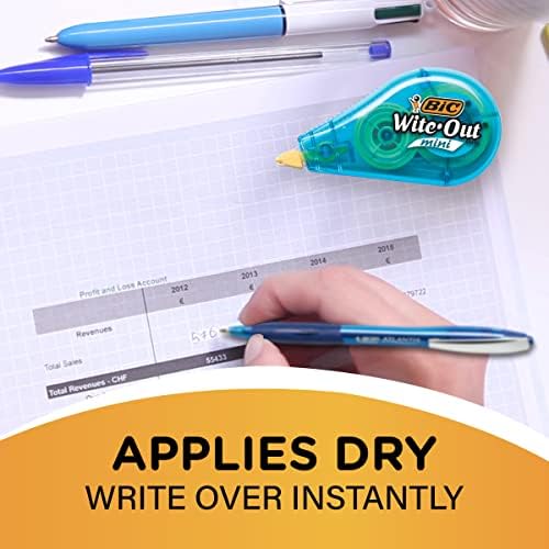 BIC Wite-Out Mini Correction Tape, White, 12-Count Pack, No Dry Time