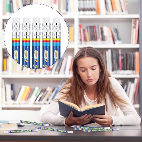 Tenceur 100 Pcs Readers are Leaders Pencils with Erasers Bulk 7.3 Inches Student Incentives Recognition Education Award Prize for Teacher School Classroom Reward Supplies