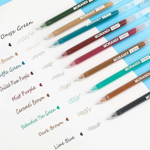 9 Colored Gel Pens Set, 0.6mm Fine Point for Black Paper & White Paper, Pens for Journaling, Adult Coloring Books, Bible, Drawing, Note Taking, Art & Journaling Supplies(Morandi-Grim Color)