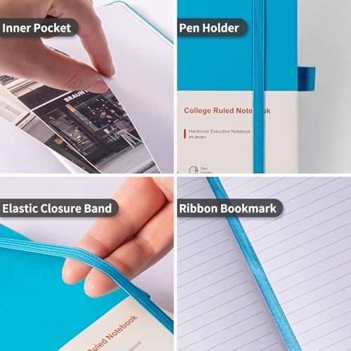 Heture Hardcover Notebooks, 6 Packs A5 Lined Journals Notebook for Writing 160 Pages, 8.2 x 5.5 inch, 6 Colors Classic Ruled Notebooks for College/Work/Travel (Turquoise Blue, 1 Pack)