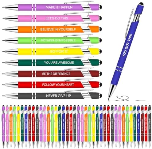 50 PCS Motivational Bulk Pens with Stylus Tip Gifts Black Ink