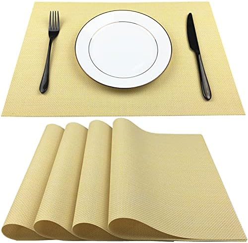 WAZAIGUR Placemats Crisscross Woven Vinyl Place Mats Set of 4 Yellow