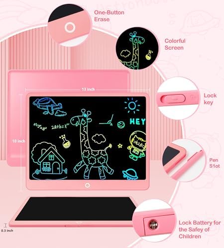 LCD Writing Tablet Doodle Board,16 Inch Colorful Drawing Pad for Kids,Mess Free Coloring for Toddlers Toys Gifts for 3 4 5 6 7 8 Year Old Girls Boys Home School Office Handwriting Tablet -Pink