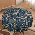 Fairy Forest Tablecloth, Retro Dark Blue Woodland Wildlife Owl Squirrel Print Rustic Flowers Mushrooms Table Cloth for Outdoor Picnic Home Dining Kitchen Table Decor, 70x70in