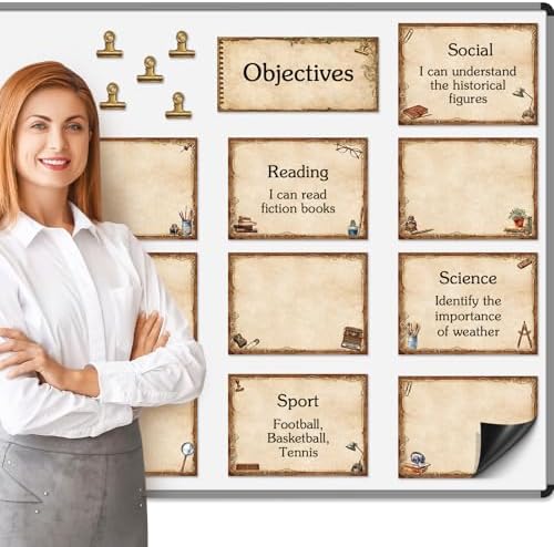 16 Pcs Magnetic Write Wipe Organization Chart Classroom Dry Erase Labels Learning Objectives Board for Whiteboard Goals Targets Classroom Teaching Supplies (Retro)