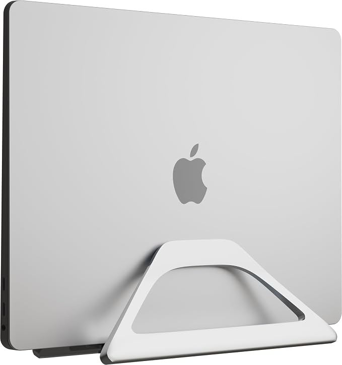 Aluminum Vertical Laptop Stand with Gravity Auto-Lock – Adjustable Laptop Holder Vertical fits MacBook Pro/Air, Chromebook & Gaming Laptops up to 17.3" – Space-Saving Desktop Dock - Silver