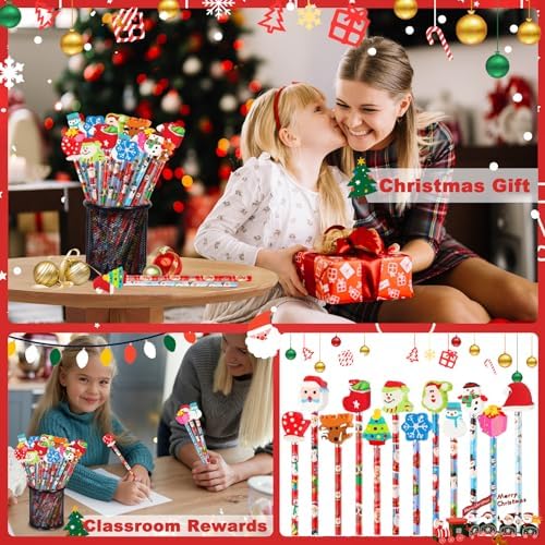 Christmas Pencils with Giant Eraser Assortment Christmas Themed Pencil Wooden Pencils for Christmas Party Supplies Xmas Stocking Stuffers, 12 Style (12)