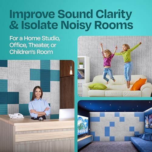 Acoustic Panels 12-Pack Soundproof Wall Panels 12"x12"x0.4" Decorative Sound Dampening for Your Home, Office, Studio, Bedroom & More with Unique LineWave Carving [Light Gray]