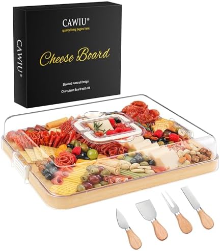 CAWIU Large Charcuterie Board with Lid, Portable Cheese Board & Snack Tray
