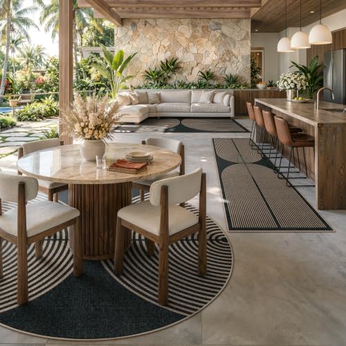 Lahome Modern Rainbow Round Rug 6ft, Easy Jute Circle Outdoor Rug