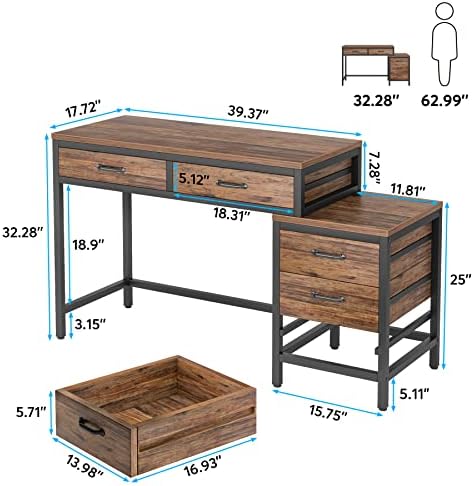 Tribesigns Computer Desk with 5 Drawers, Reversible Home Office Desks