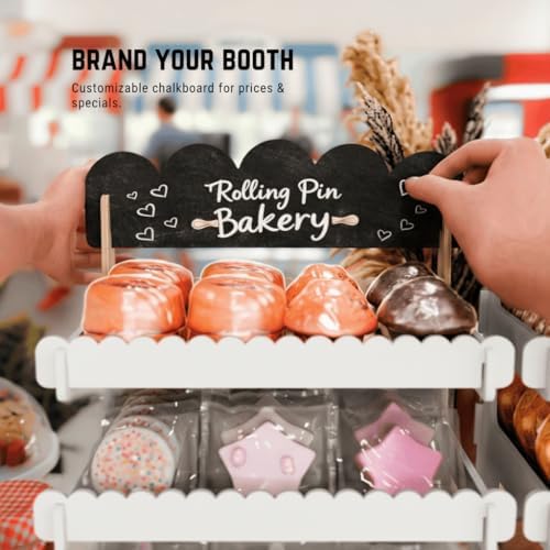 HOTCAN Wooden Cookie Display Stand with Chalkboard Sign for Bakers, Vendors, Craft Fairs | Pastry Display for Market Booths & Events | 4 Tiered Cookie Display for Muffins, Cakes, and Pastries (White)