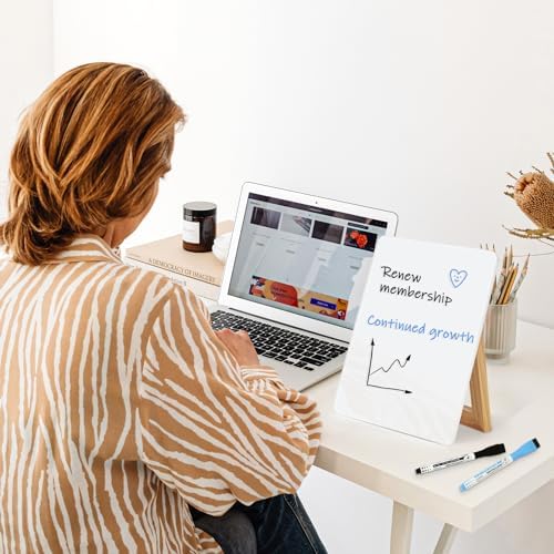 Desktop Glass Whiteboard, 9.5"x 6.7" Desk Dry Erase Board with Wood Stand